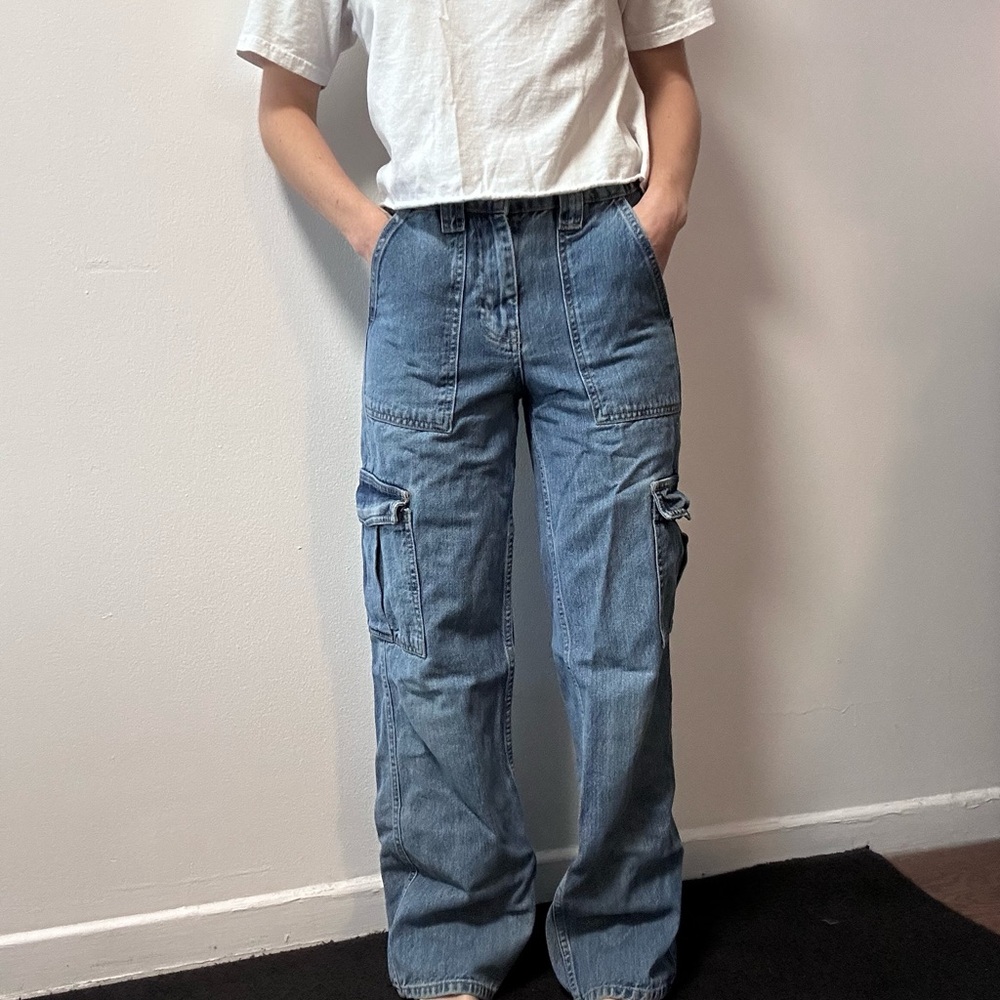 BDG Women's Light Blue Straight Leg Jeans Denim with cargo side pockets